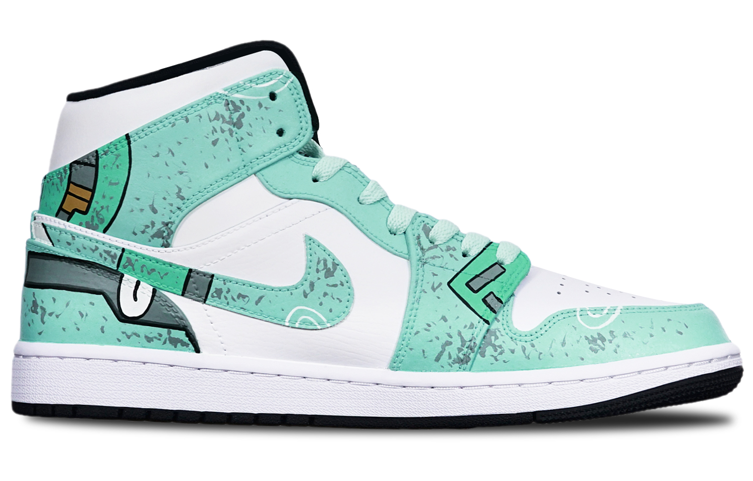 Order [Kasut Custom] Air Jordan 1 Mid 'Cyberpunk Gundam Hijau Putih' 554724-075(TeamT-战损II型绿白S-BOX)