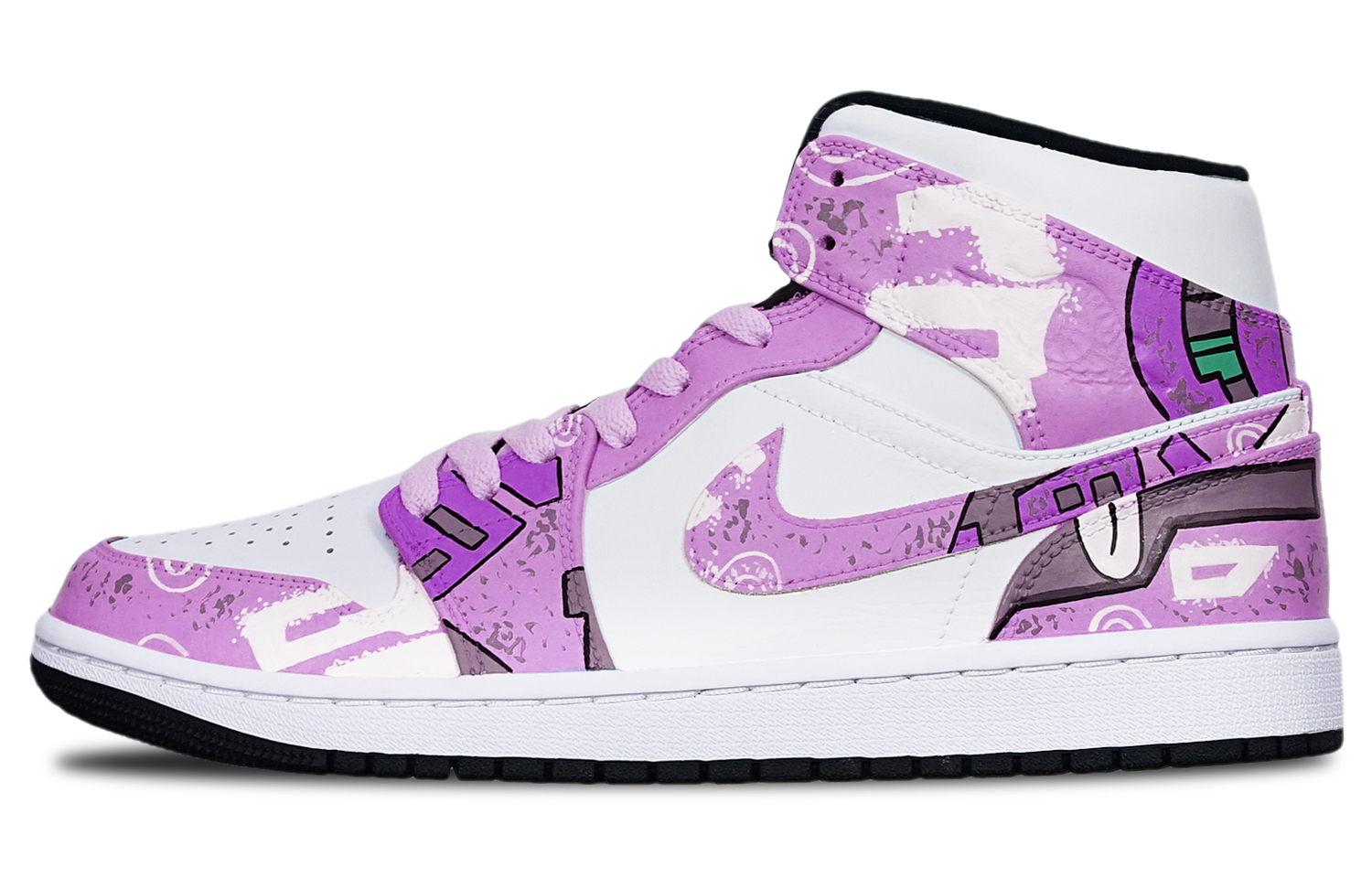 Order [Kasut Custom] Air Jordan 1 Mid 'Cyberpunk Gundam Ungu Merah Putih' 554724-075(TeamT-战损II型紫红S-BOX)