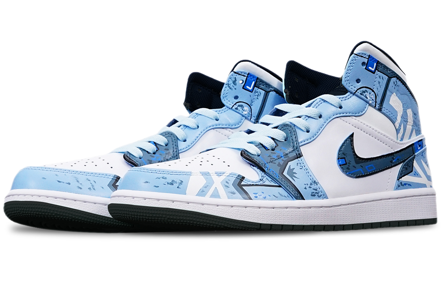 Lookbook 【定制鞋款】Air Jordan 1 Mid '赛博朋克高达雾蓝' 554724-075(TeamT-黑底战损雾霾蓝S-BOX)