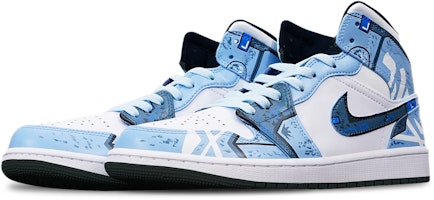 【定製球鞋】 Jordan Air Jordan 1 Mid 賽博朋克黑底戰損高達機械風 限量鞋盒 中幫 復古籃球鞋 男款 霧霾藍 Lookbook 【定製球鞋】 Jordan Air Jordan 1 Mid 賽博朋克黑底戰損高達機械風 限量鞋盒 中幫 復古籃球鞋 男款 霧霾藍