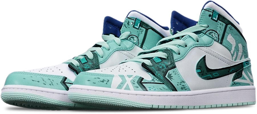 에어 조던 1 미드 '사이버펑크 건담 메카 블루 민트' (커스텀) 554725-413(TeamT-战损机械绿白女S-BOX) Lookbook 에어 조던 1 미드 '사이버펑크 건담 메카 블루 민트' (커스텀) 554725-413(TeamT-战损机械绿白女S-BOX)