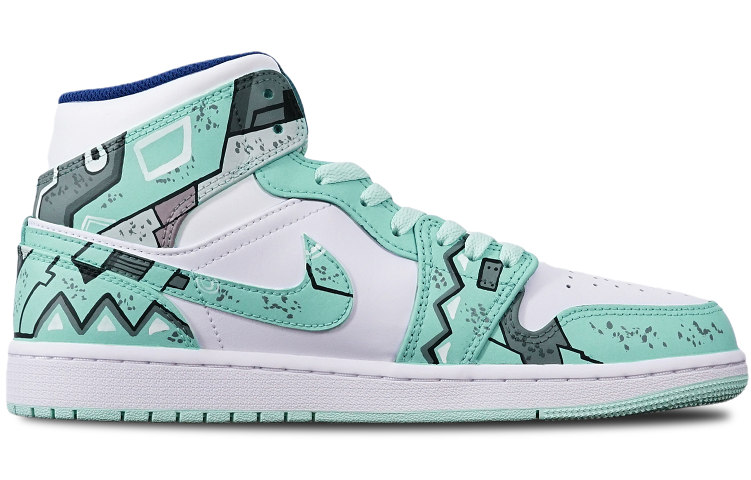 Lookbook Zapatillas personalizadas Air Jordan 1 Mid "Cyberpunk Gundam" 554724-413(TeamT-三角机械绿白S-BOX)