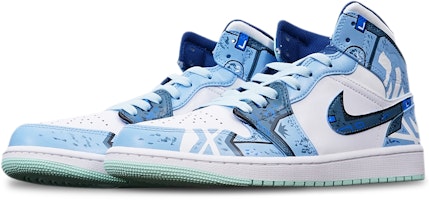 에어 조던 1 미드 '사이버펑크 건담 스모그 블루' (커스텀) 554724-413(TeamT-战损机械雾霾蓝S-BOX) Lookbook 에어 조던 1 미드 '사이버펑크 건담 스모그 블루' (커스텀) 554724-413(TeamT-战损机械雾霾蓝S-BOX)