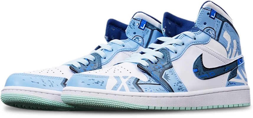 에어 조던 1 미드 '사이버펑크 건담 스모그 블루' (커스텀) 554724-413(TeamT-战损机械雾霾蓝S-BOX) Lookbook 에어 조던 1 미드 '사이버펑크 건담 스모그 블루' (커스텀) 554724-413(TeamT-战损机械雾霾蓝S-BOX)