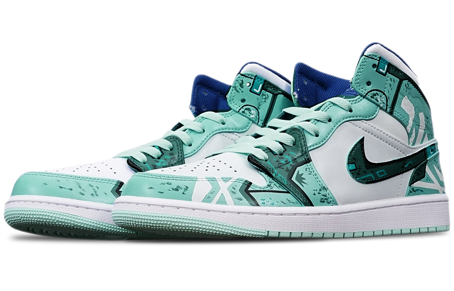 Shop 커스텀 에어 조던 1 미드 '사이버펑크 건담' (54 characters) 554724-413(TeamT-战损机械绿白S-BOX)