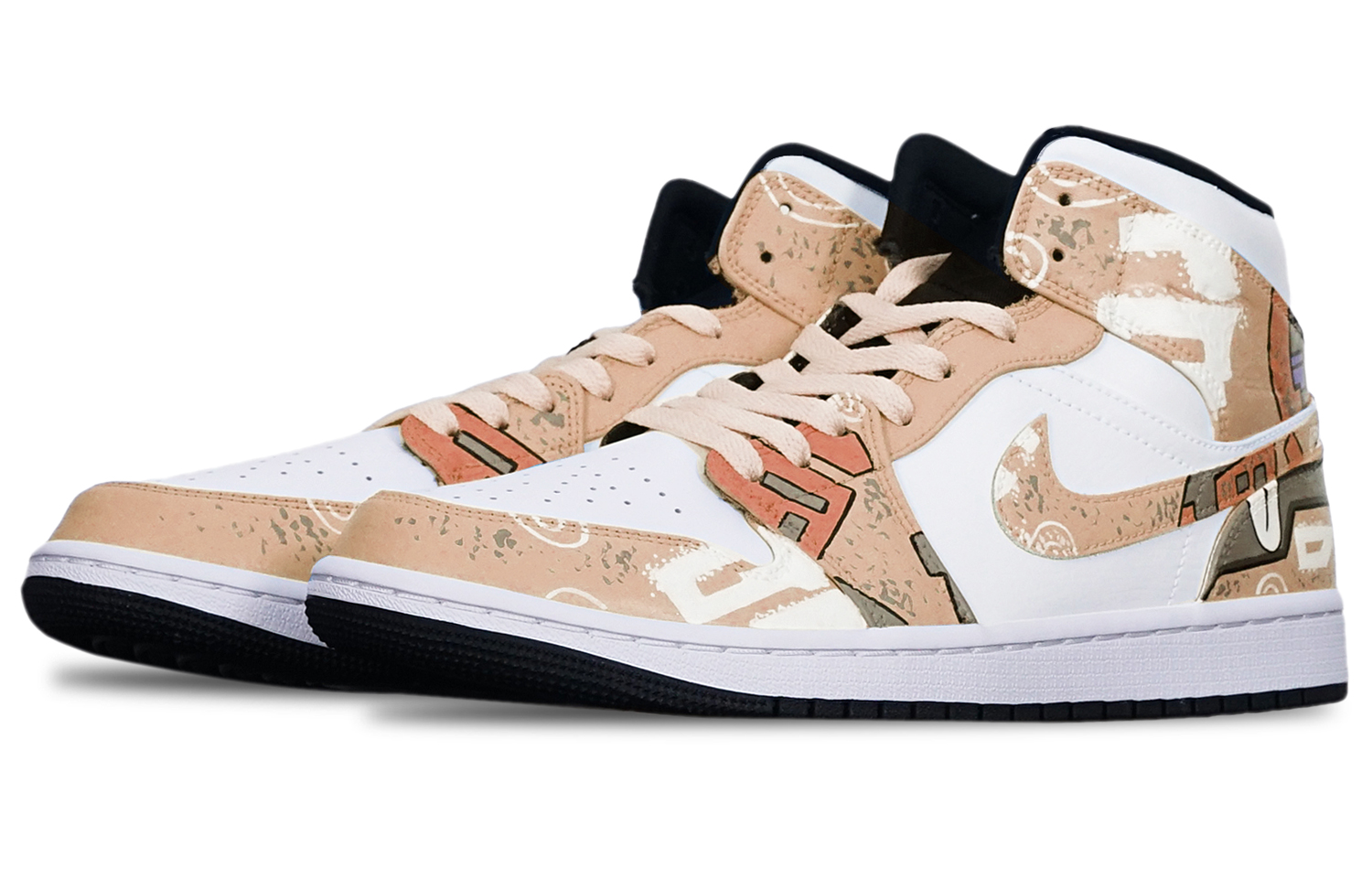 Shop 【定制球鞋】Jordan Air Jordan 1 Mid 機械賽博朋克戰損高達風 限量特殊鞋盒 中幫 復古籃球鞋 男女同款 卡其白