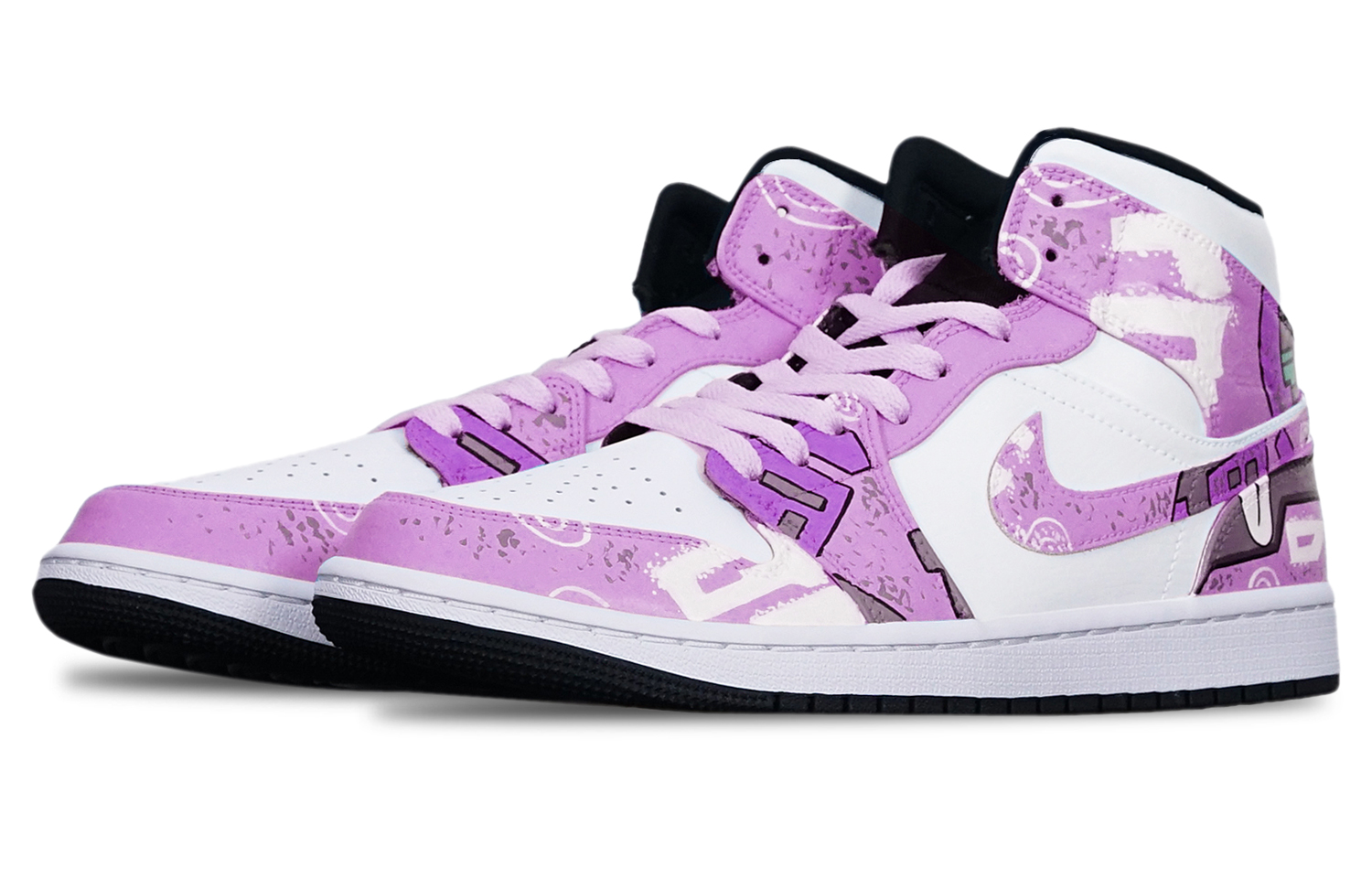 Shop [Kasut Custom] Air Jordan 1 Mid 'Cyberpunk Gundam Ungu Merah Putih' 554724-075(TeamT-战损II型紫红S-BOX)
