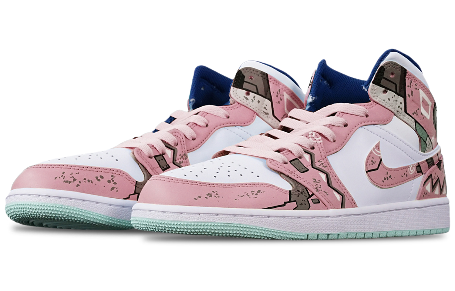 Shop [Sepatu Custom] Air Jordan 1 Mid 'Cyberpunk Gundam Beige' 554724-413(TeamT-三角机械藕白S-BOX)