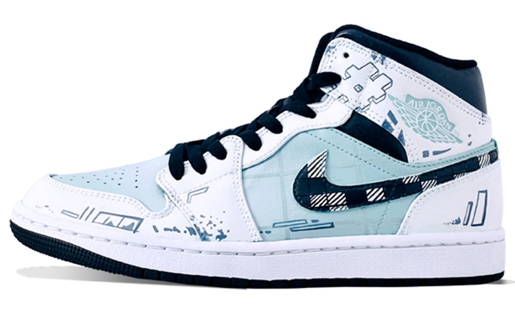 Buy 【カスタムシューズ】エアジョーダン1 ミッド 'サイバーパンク アイランドグリーン プレイド' 554724-132(Team36-男款破坏格纹渐变薄荷绿)