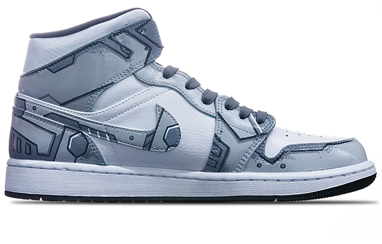 Order [Kasut Tersuai] Air Jordan 1 Mid 'Pulau Hijau Siberpunk' 554725-132(TeamT-女款电玩主题赛博朋克灰白)