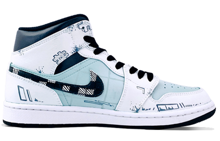 Order 【カスタムシューズ】エアジョーダン1 ミッド 'サイバーパンク アイランドグリーン プレイド' 554724-132(Team36-男款破坏格纹渐变薄荷绿)