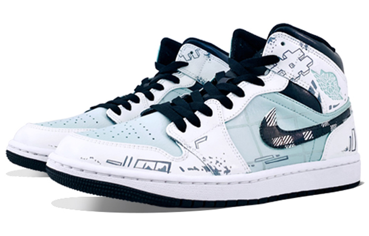 Lookbook 【カスタムシューズ】エアジョーダン1 ミッド 'サイバーパンク アイランドグリーン プレイド' 554724-132(Team36-男款破坏格纹渐变薄荷绿)