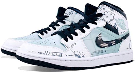 【定制球鞋】 Jordan Air Jordan 1 Mid "島嶼綠" 賽博朋克 破壞格紋 中幫 復古籃球鞋 男款 白綠黑 Lookbook 【定制球鞋】 Jordan Air Jordan 1 Mid "島嶼綠" 賽博朋克 破壞格紋 中幫 復古籃球鞋 男款 白綠黑