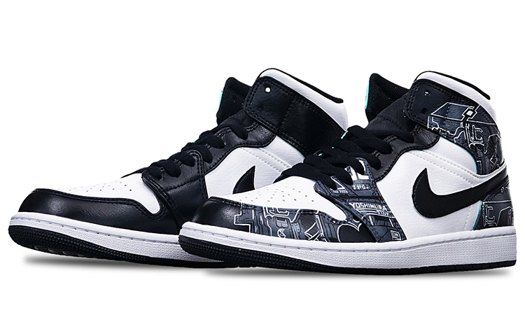 Lookbook [Kasut Tersuai] Air Jordan 1 Mid 'Cyberpunk Island Hijau' 554724-132(Teamone-男款赛博朋克黑白Z)