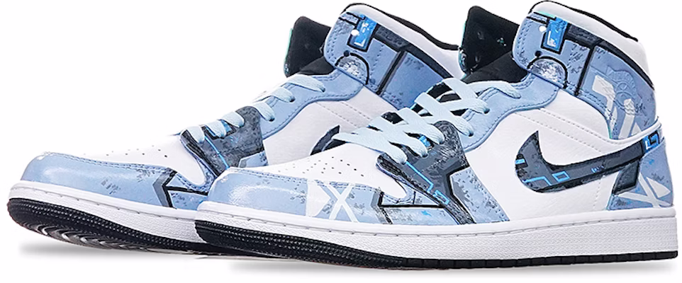 에어 조던 1 미드 '사이버펑크 아일랜드 그린' (커스텀) 554724-132(TeamT-男款电玩主题雾霾灰白蓝) Lookbook 에어 조던 1 미드 '사이버펑크 아일랜드 그린' (커스텀) 554724-132(TeamT-男款电玩主题雾霾灰白蓝)