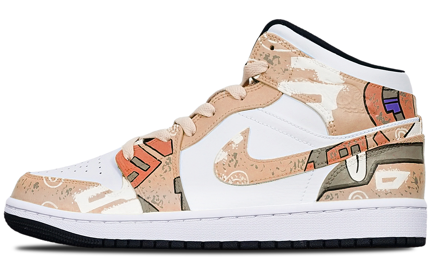 Order [Sepatu Kustom] Air Jordan 1 Mid 'Cyberpunk Khaki-Putih' 554725-075(TeamT-战损II卡其女S-BOX)