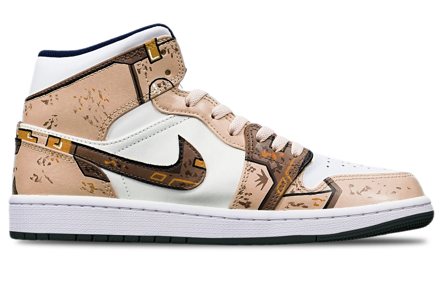 Order [Zapatos Personalizados] Air Jordan 1 Mid 'Cyberpunk Caqui-Blanco' 554724-075(TeamT-黑底战损卡其白S-BOX)