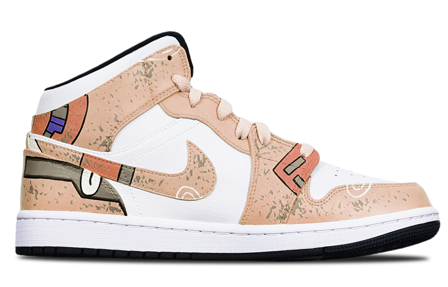 Lookbook [Sepatu Kustom] Air Jordan 1 Mid 'Cyberpunk Khaki-Putih' 554725-075(TeamT-战损II卡其女S-BOX)