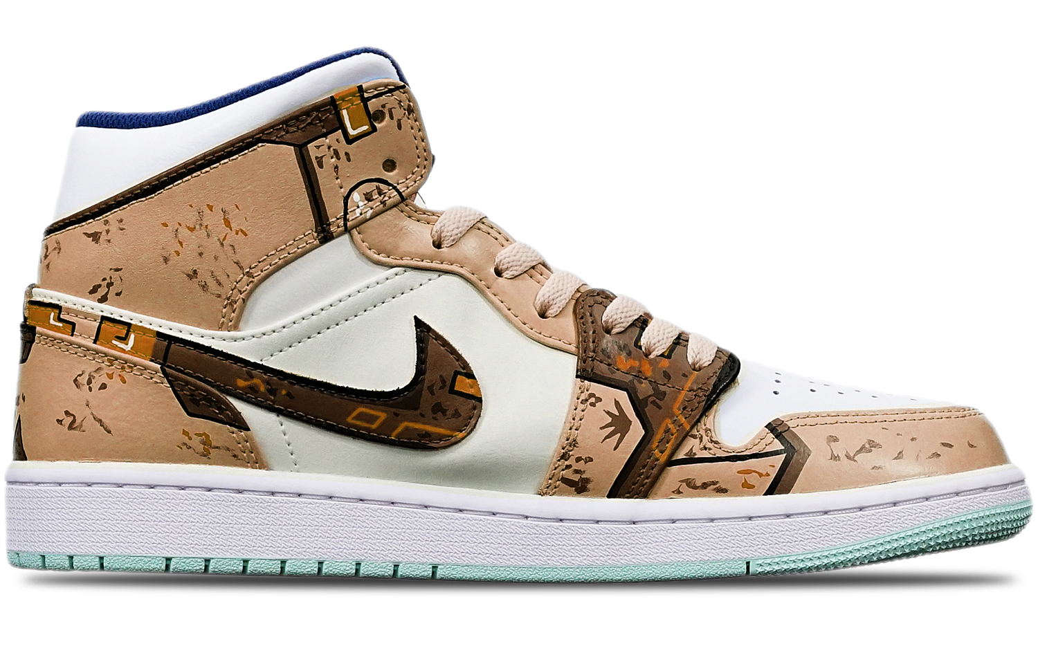 Lookbook [Zapatillas Personalizadas] Air Jordan 1 Mid 'Cyberpunk Caqui-Blanco' 554724-413(TeamT-战损机械卡其白S-BOX)