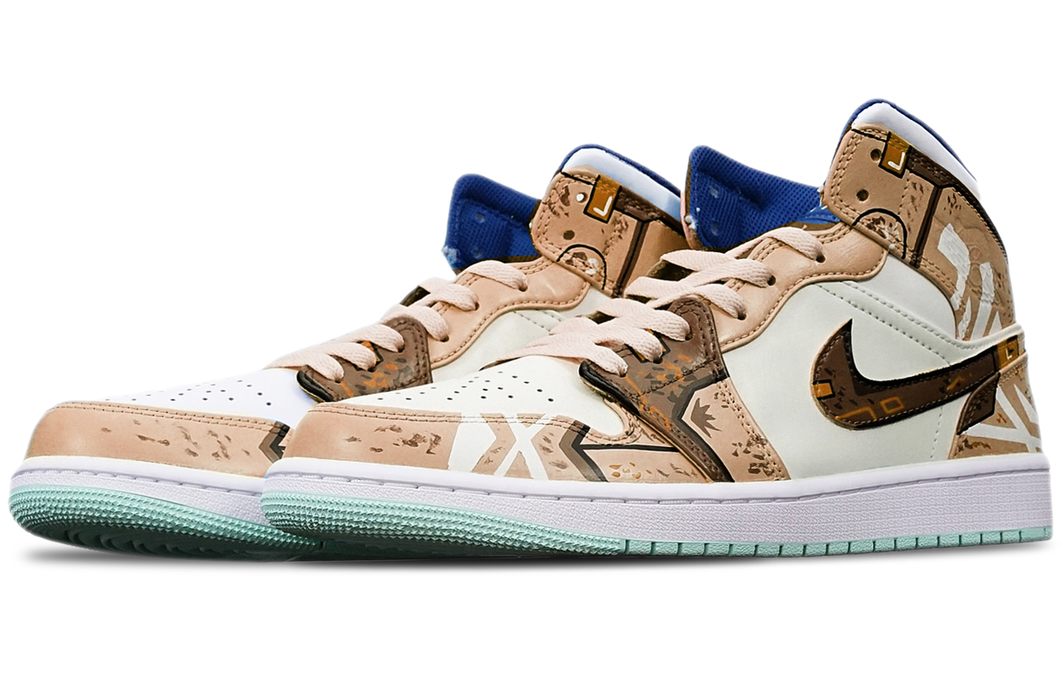 Shop [Zapatillas Personalizadas] Air Jordan 1 Mid 'Cyberpunk Caqui-Blanco' 554724-413(TeamT-战损机械卡其白S-BOX)