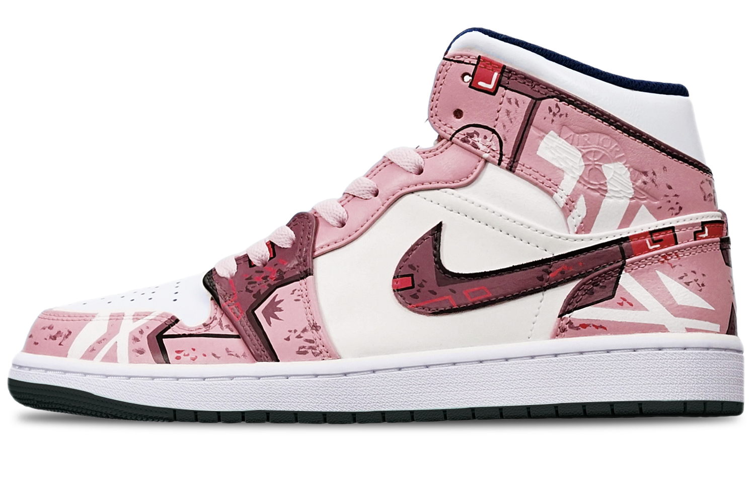 Buy [Zapatillas Personalizadas] Air Jordan 1 Mid 'Cyberpunk Lotus Blanco' 554724-075(TeamT-黑底战损藕白S-BOX)