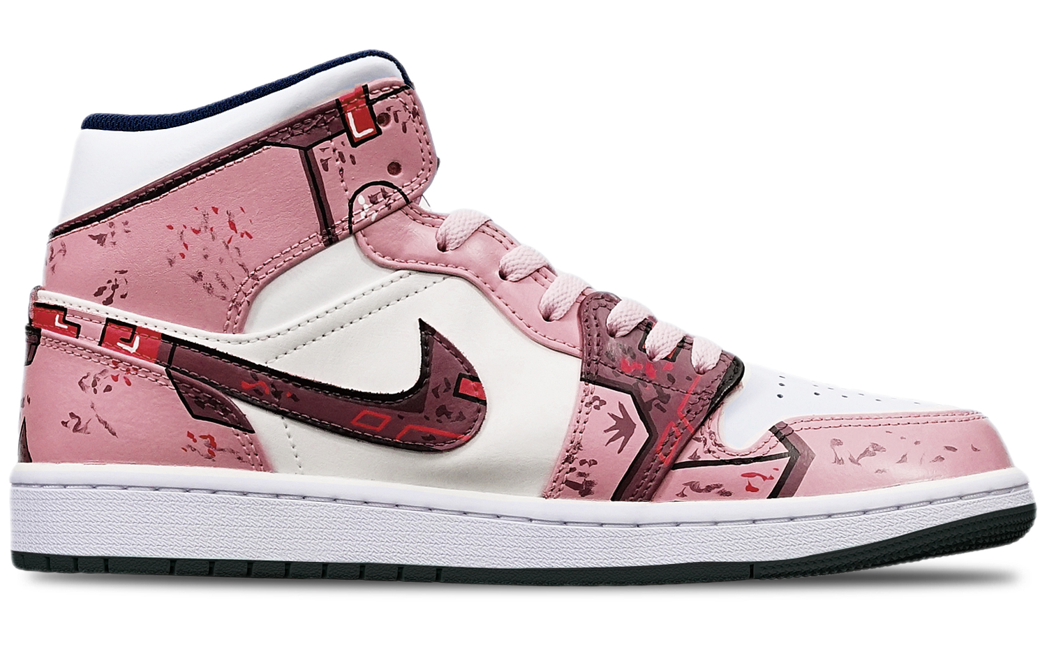 Order [Zapatillas Personalizadas] Air Jordan 1 Mid 'Cyberpunk Lotus Blanco' 554724-075(TeamT-黑底战损藕白S-BOX)