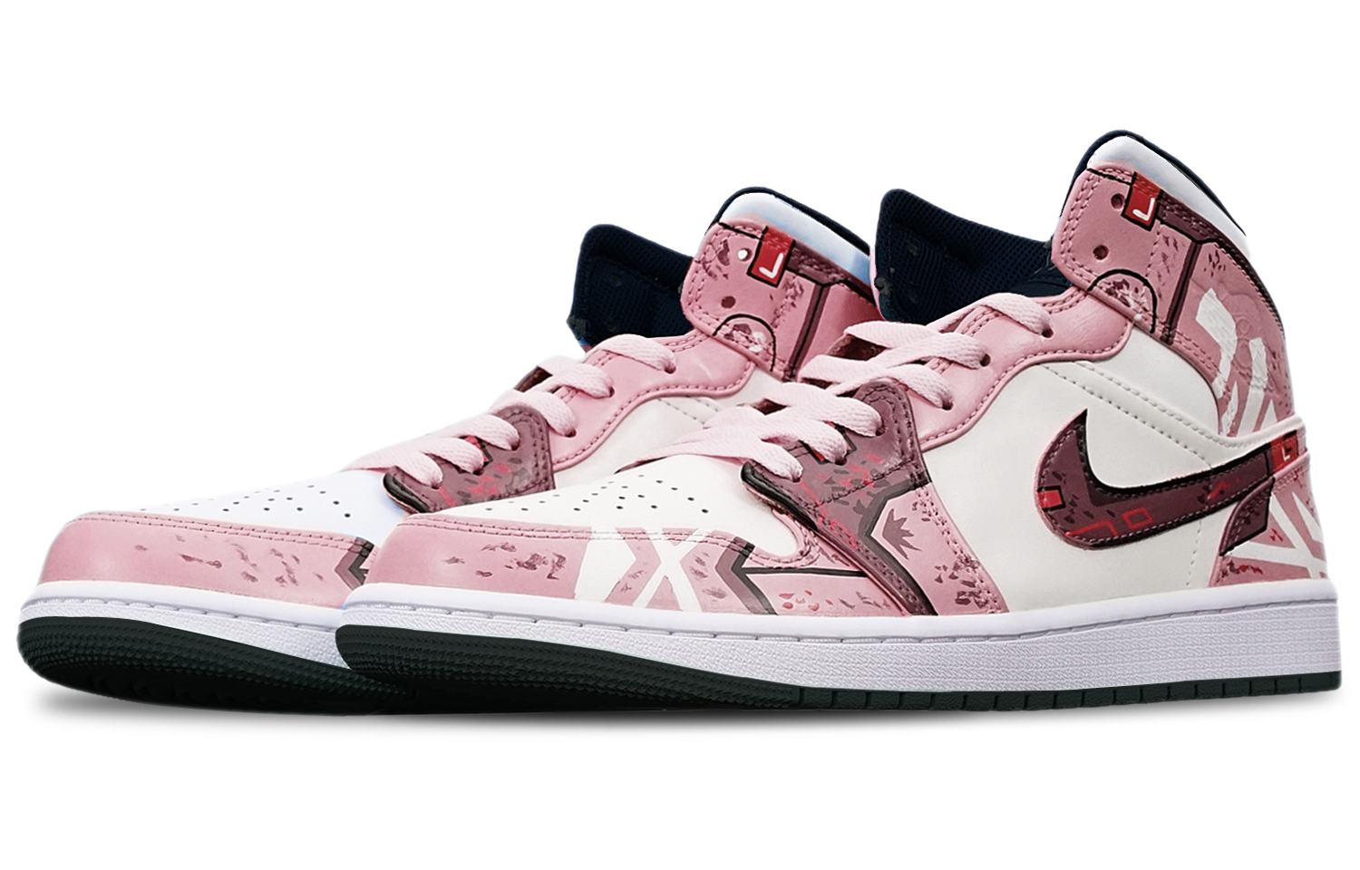 Lookbook [Zapatillas Personalizadas] Air Jordan 1 Mid 'Cyberpunk Lotus Blanco' 554724-075(TeamT-黑底战损藕白S-BOX)