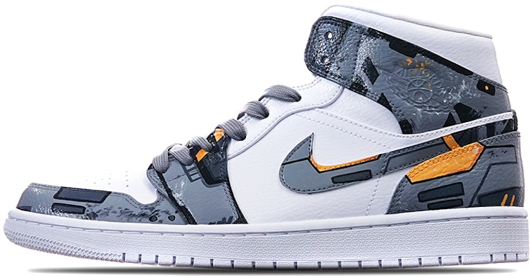 【訂製球鞋】Jordan Air Jordan 1 Mid 賽博朋克機械風 手繪噴繪 未來科技主題 中幫 籃球鞋 男女同款 灰白黃 Buy 【訂製球鞋】Jordan Air Jordan 1 Mid 賽博朋克機械風 手繪噴繪 未來科技主題 中幫 籃球鞋 男女同款 灰白黃