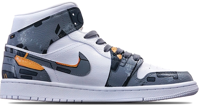 【訂製球鞋】Jordan Air Jordan 1 Mid 賽博朋克機械風 手繪噴繪 未來科技主題 中幫 籃球鞋 男女同款 灰白黃 Order 【訂製球鞋】Jordan Air Jordan 1 Mid 賽博朋克機械風 手繪噴繪 未來科技主題 中幫 籃球鞋 男女同款 灰白黃