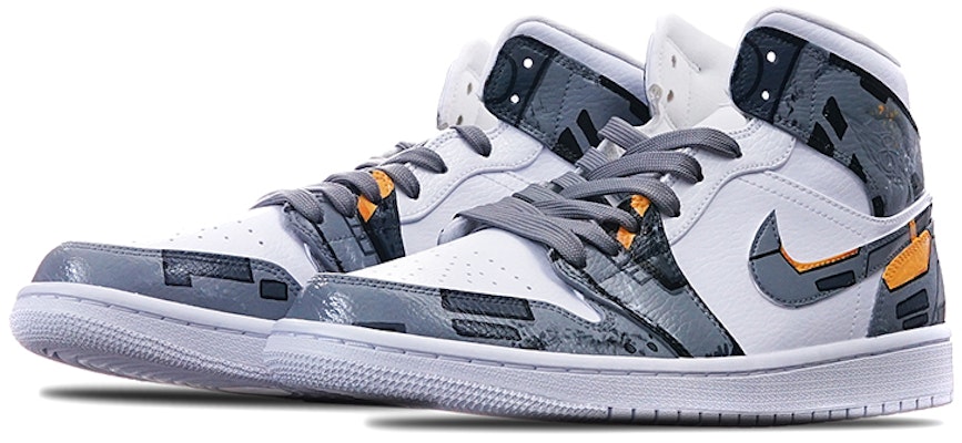 【訂製球鞋】Jordan Air Jordan 1 Mid 賽博朋克機械風 手繪噴繪 未來科技主題 中幫 籃球鞋 男女同款 灰白黃 Lookbook 【訂製球鞋】Jordan Air Jordan 1 Mid 賽博朋克機械風 手繪噴繪 未來科技主題 中幫 籃球鞋 男女同款 灰白黃