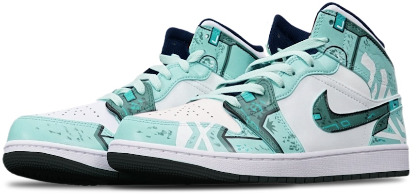 에어 조던 1 미드 '사이버펑크 메크 그린 화이트' (커스텀) 554725-075(TeamT-黑底战损绿白女S-BOX) Lookbook 에어 조던 1 미드 '사이버펑크 메크 그린 화이트' (커스텀) 554725-075(TeamT-黑底战损绿白女S-BOX)