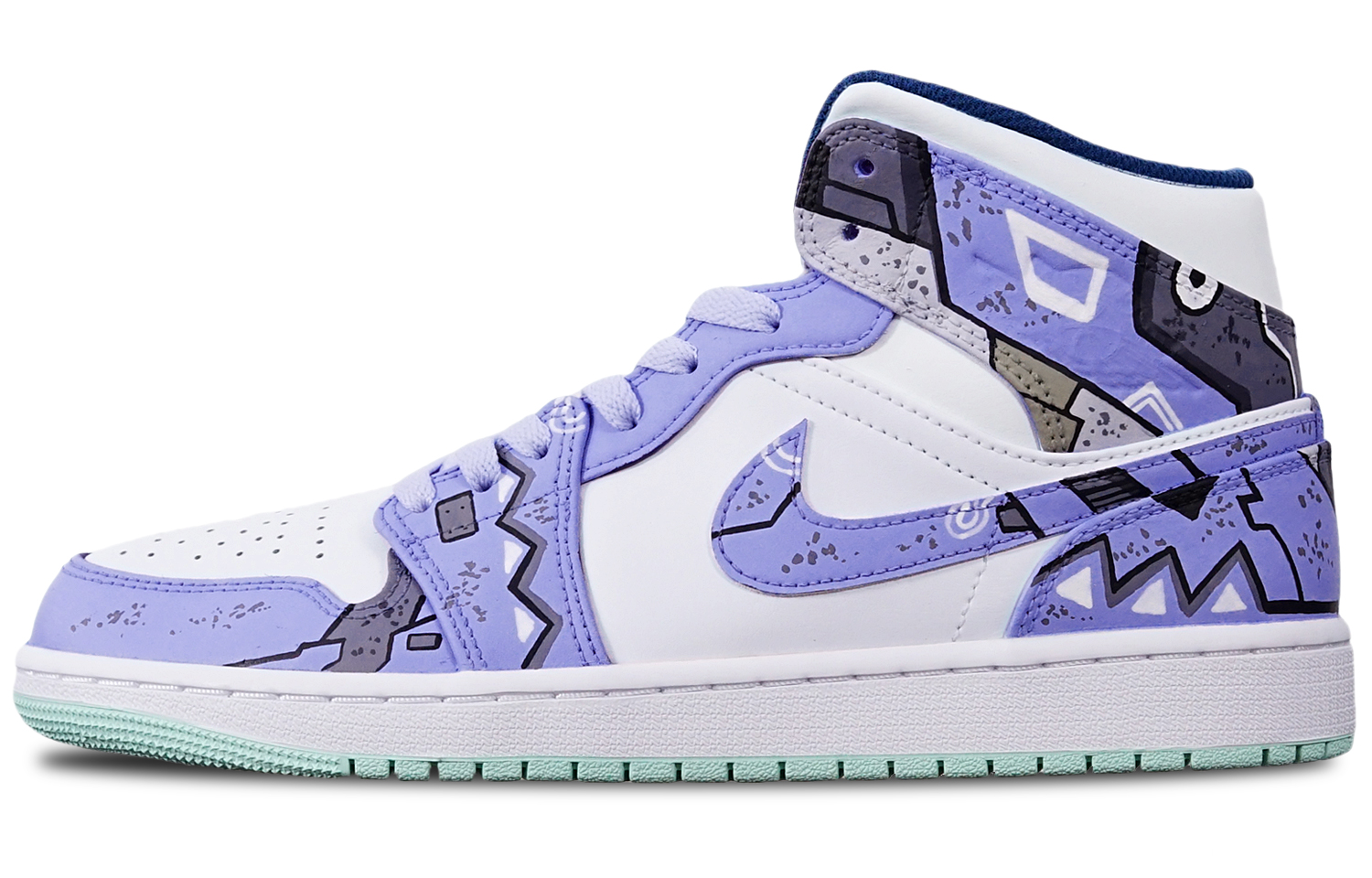 Buy カスタムAJ1ミッド「サイバーパンク・メカ青紫白」 554724-413(TeamT-三角机械蓝紫白S-BOX)