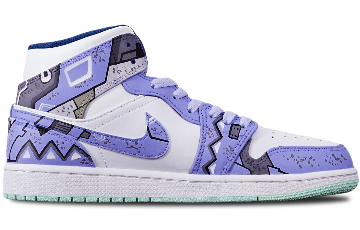 Order カスタムAJ1ミッド「サイバーパンク・メカ青紫白」 554724-413(TeamT-三角机械蓝紫白S-BOX)