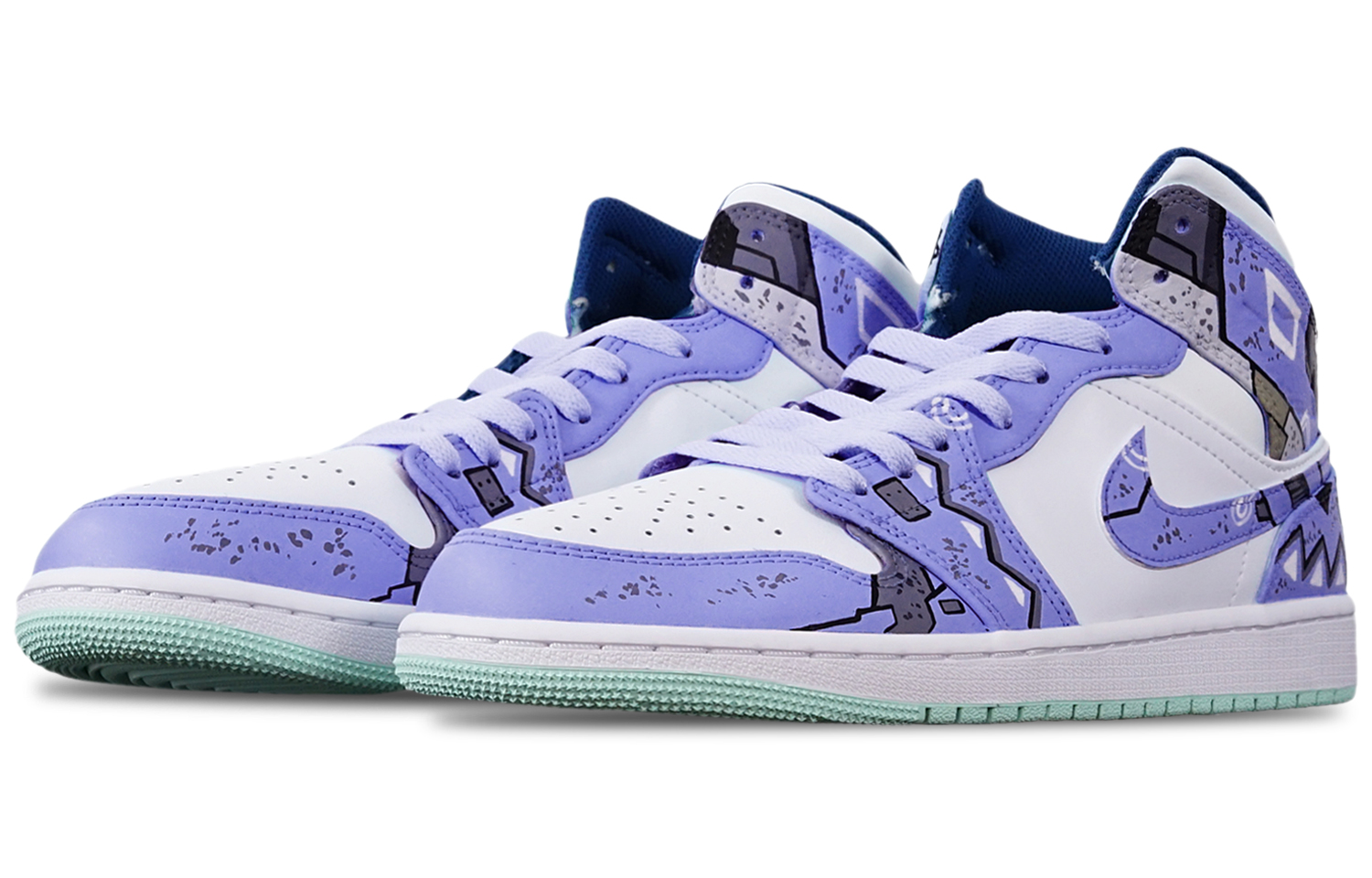 Lookbook カスタムAJ1ミッド「サイバーパンク・メカ青紫白」 554724-413(TeamT-三角机械蓝紫白S-BOX)