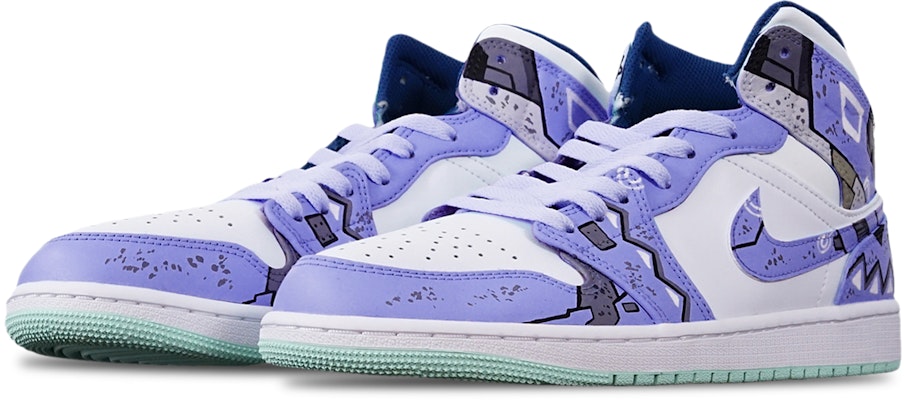 【定製球鞋】 Jordan Air Jordan 1 Mid 賽博朋克戰損高達三角機械風 手繪 限量特殊鞋盒 中幫 復古籃球鞋 男款 藍紫白 Lookbook 【定製球鞋】 Jordan Air Jordan 1 Mid 賽博朋克戰損高達三角機械風 手繪 限量特殊鞋盒 中幫 復古籃球鞋 男款 藍紫白