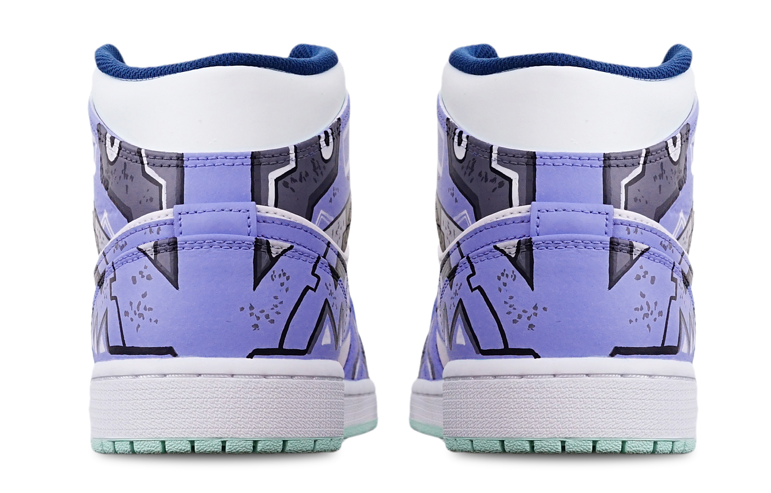 Shop カスタムAJ1ミッド「サイバーパンク・メカ青紫白」 554724-413(TeamT-三角机械蓝紫白S-BOX)