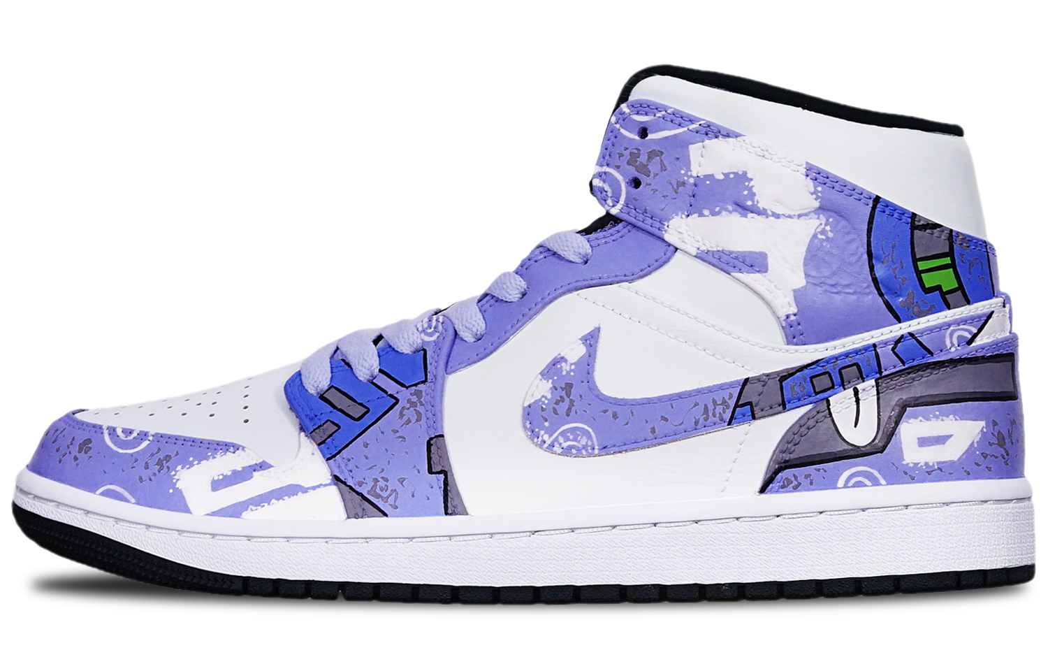 Order 에어 조던 1 미드 "사이버펑크 메카 보라 파흰" 554724-075(TeamT-战损II型紫蓝S-BOX)
