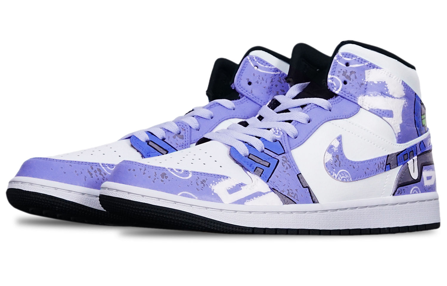 Shop 에어 조던 1 미드 "사이버펑크 메카 보라 파흰" 554724-075(TeamT-战损II型紫蓝S-BOX)