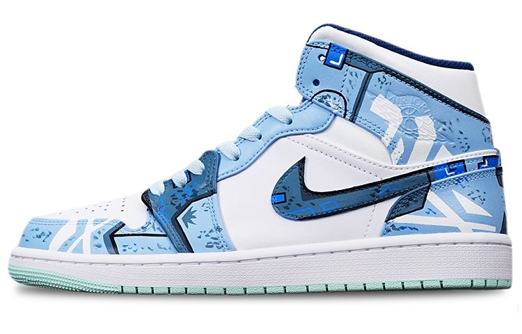 Order Jordan 1 Mid "Navidad Cyberpunk" Azul Blanco 554724-413(TeamT-圣诞机械雾霾蓝S-BOX)