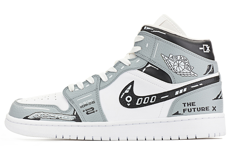 Buy 【訂製球鞋】 Jordan Air Jordan 1 Mid 賽博朋克 機能 頭號玩家 遊戲像素 電玩 中幫 復古籃球鞋 男款 白灰