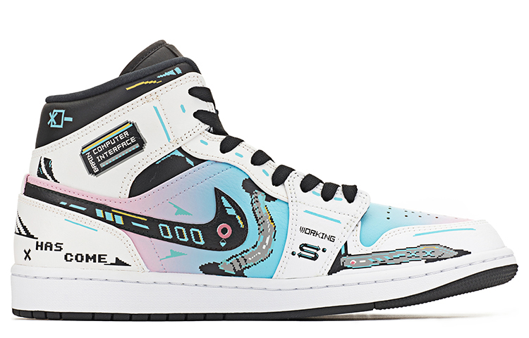 Order [Sepatu Kustom] Air Jordan 1 Mid 'Cyberpunk Pixel Cotton Candy' 554724-170(TeamA-AJ1男款赛博棉花糖)