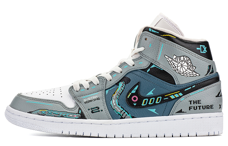 [Custom Shoes] Air Jordan 1 Mid 'Cyberpunk Pixel Grey'