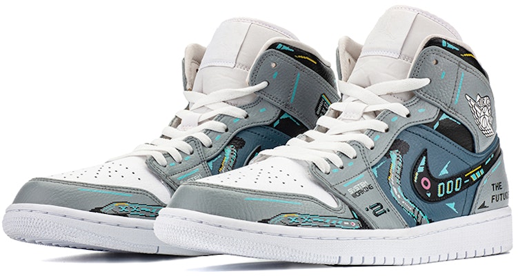 【定制球鞋】Jordan Air Jordan 1 Mid 賽博朋克 機能 頭號玩家 遊戲電玩 像素 中幫 復古籃球鞋 男款 電玩灰 Lookbook 【定制球鞋】Jordan Air Jordan 1 Mid 賽博朋克 機能 頭號玩家 遊戲電玩 像素 中幫 復古籃球鞋 男款 電玩灰