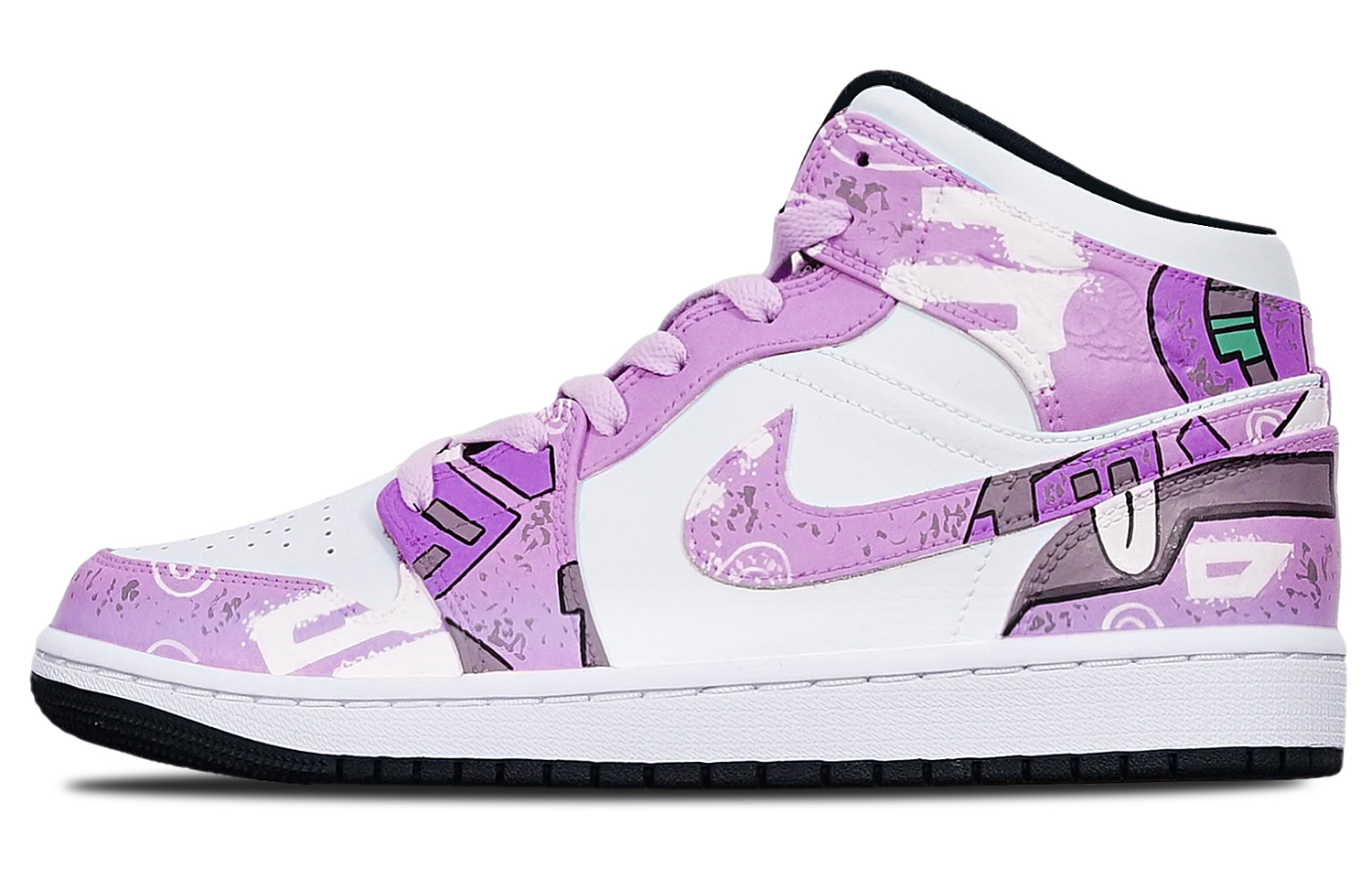 Buy Jordan 1 Mid Cyberpunk Morado-Rojo-Blanco 554725-075(TeamT-战损II紫红女S-BOX)