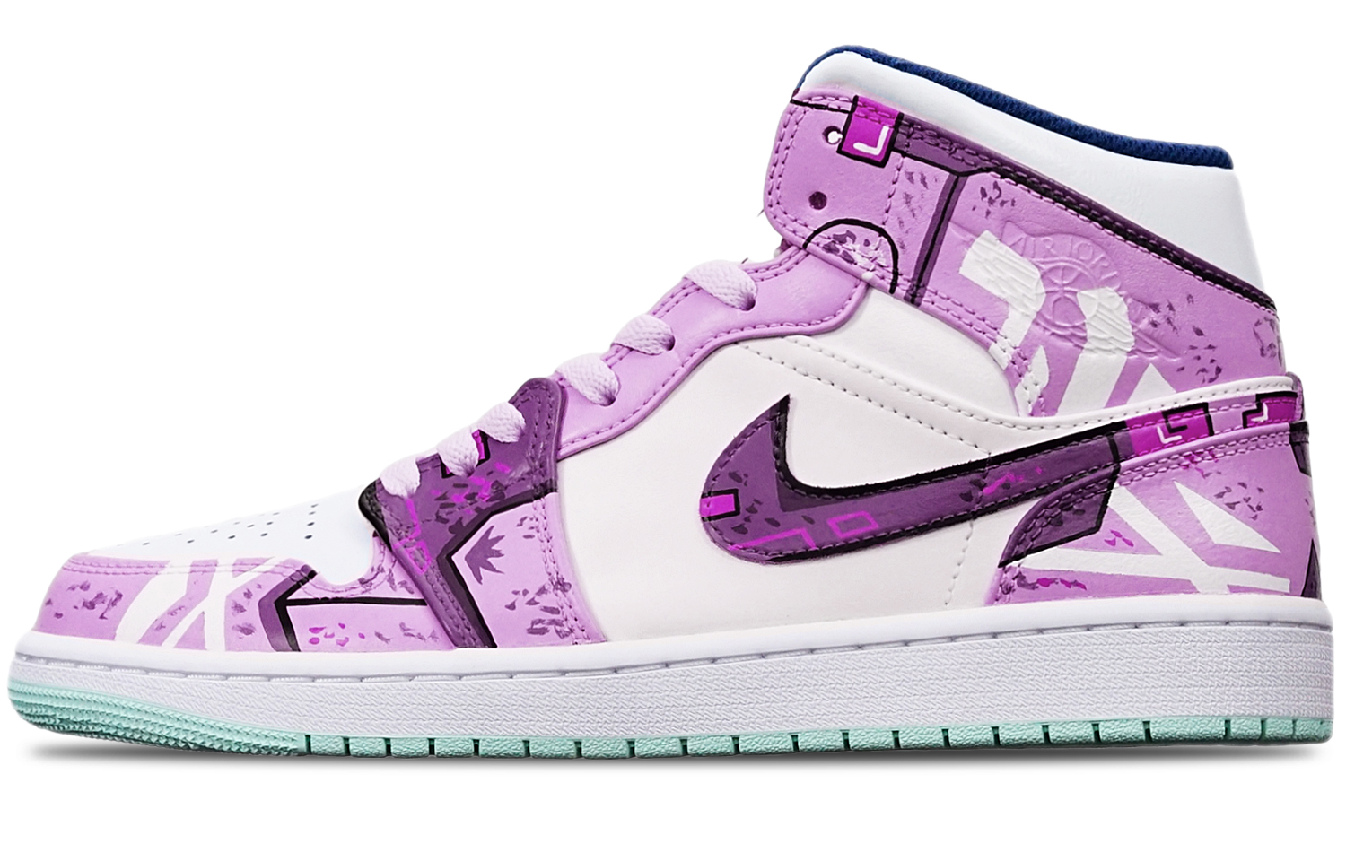 Buy Zapatillas Personalizadas Air Jordan 1 Mid "Cyberpunk" 554724-413(TeamT-战损机械紫红白S-BOX)