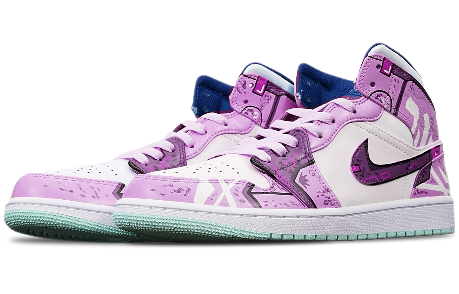 Lookbook Zapatillas Personalizadas Air Jordan 1 Mid "Cyberpunk" 554724-413(TeamT-战损机械紫红白S-BOX)