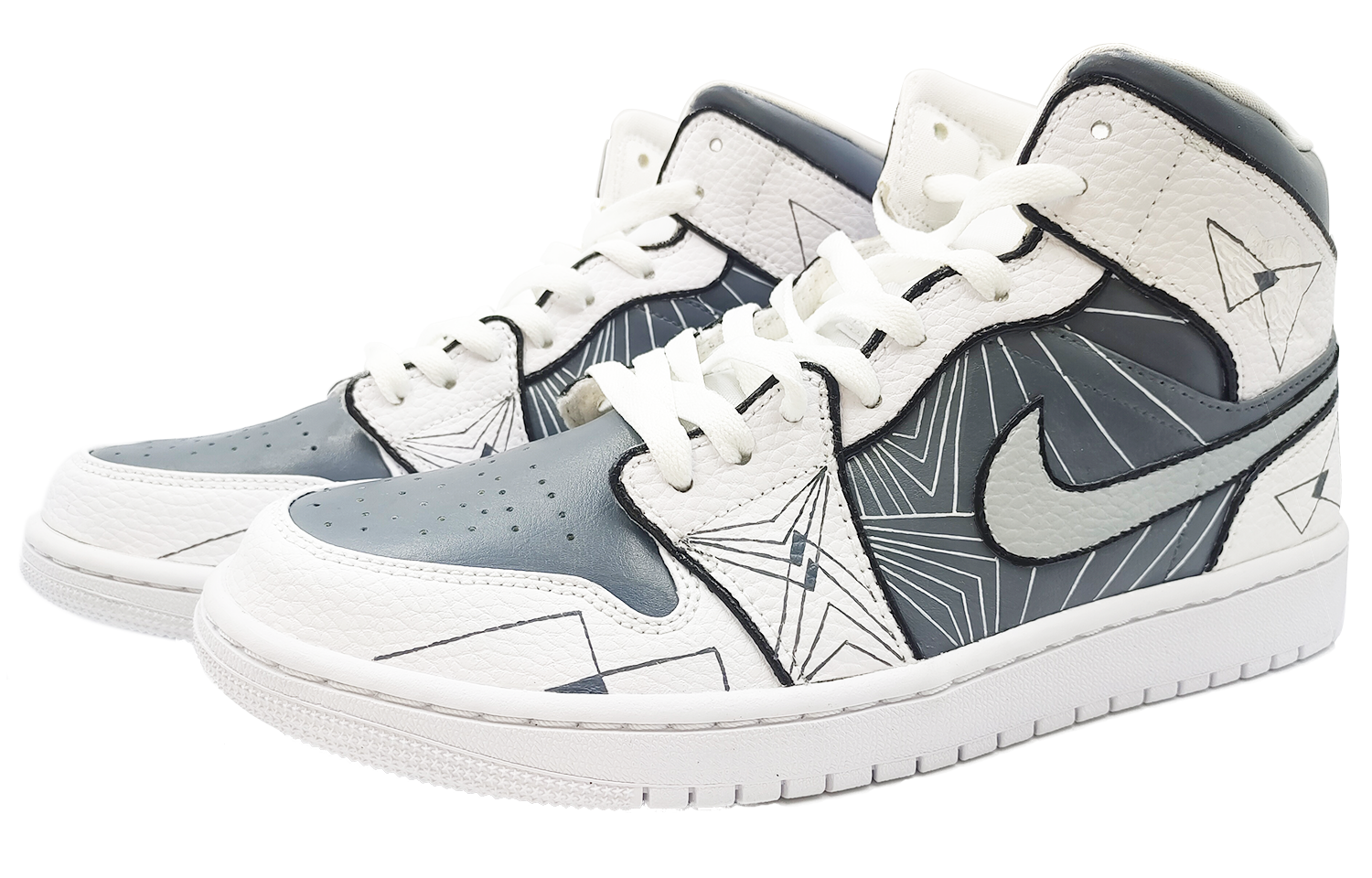 Lookbook [定制鞋] Air Jordan 1 Mid '赛博朋克条纹白黑' 554724-130(TEAM64-男款条纹国风)