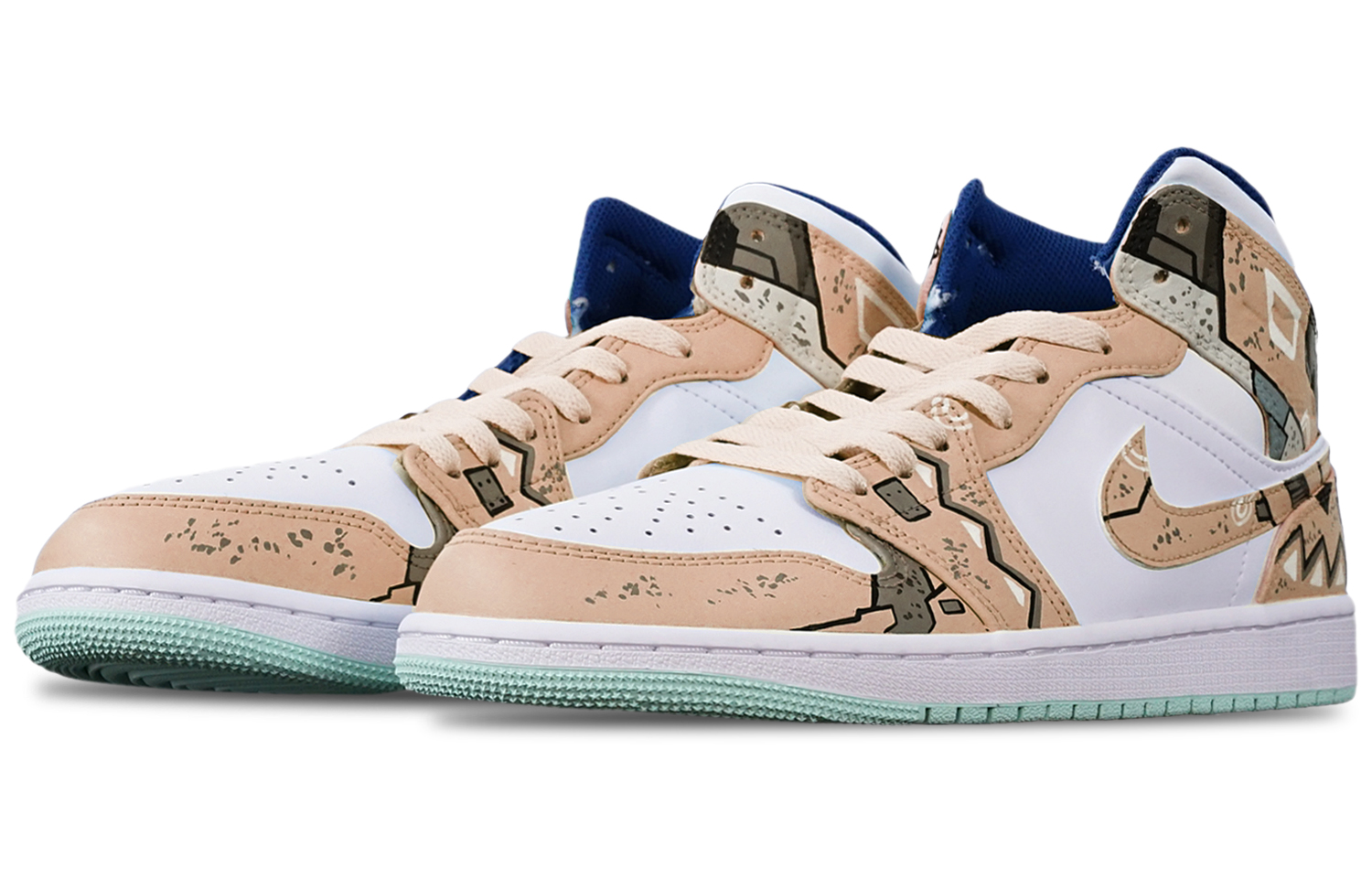 Shop [Kasut Custom] Air Jordan 1 Mid 'Cyberpunk Segi Tiga Beige-Putih' 554724-413(TeamT-三角机械卡其白S-BOX)