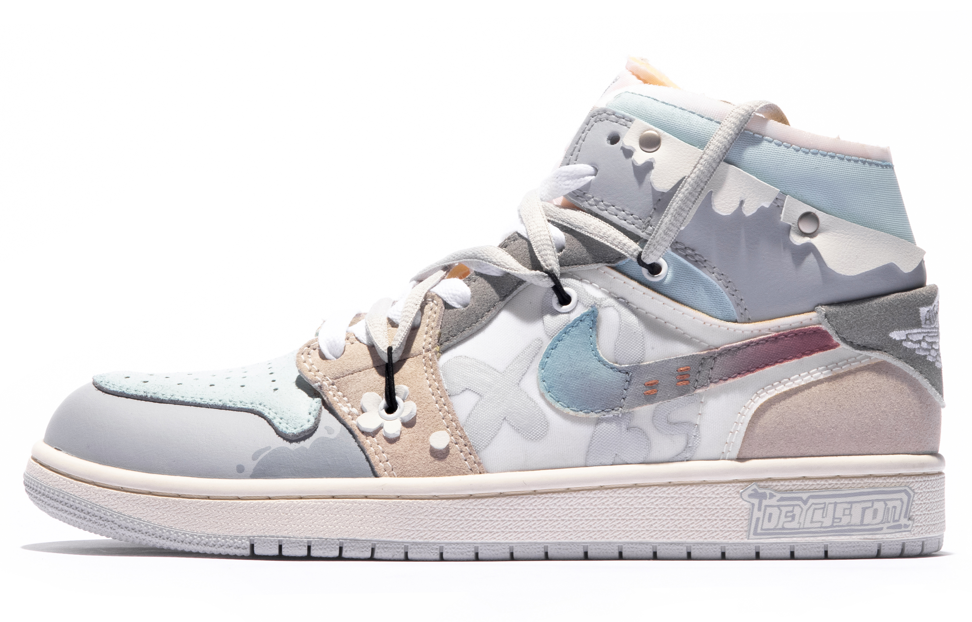 Order [Sepatu Kustom] Air Jordan 1 Mid 'Da Vinci Biru-Abu-Abu' DM9652-100(TeamM-男款雪花蜜羽S-BOX)