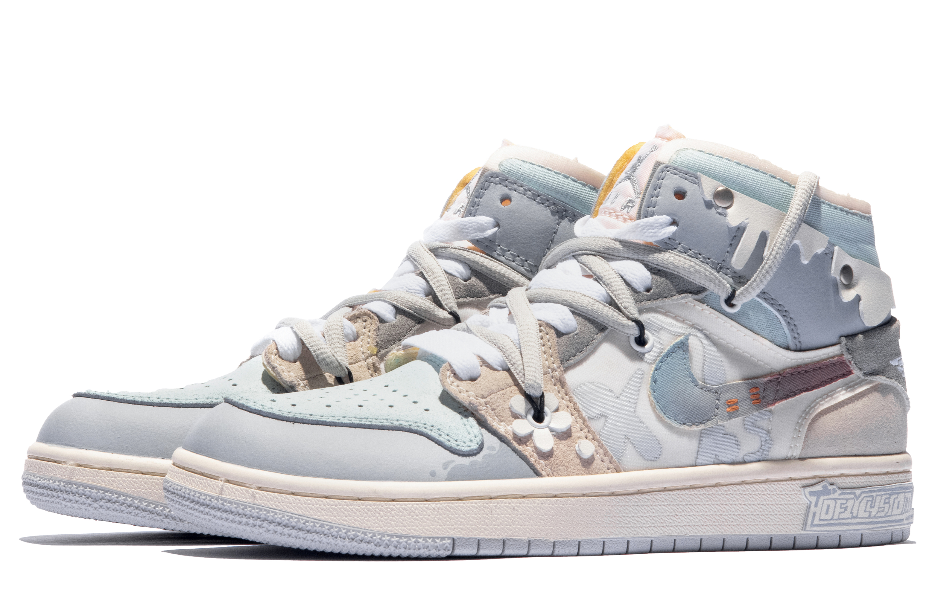 Shop [Sepatu Kustom] Air Jordan 1 Mid 'Da Vinci Biru-Abu-Abu' DM9652-100(TeamM-男款雪花蜜羽S-BOX)